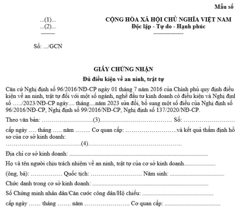 Giấy chứng nhận an ninh trật tự