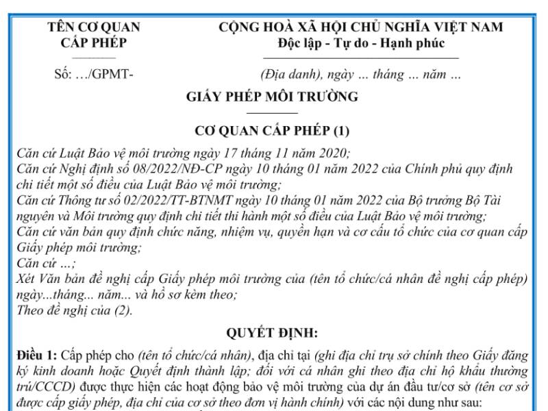 Giấy phép cam kết bảo vệ môi trường