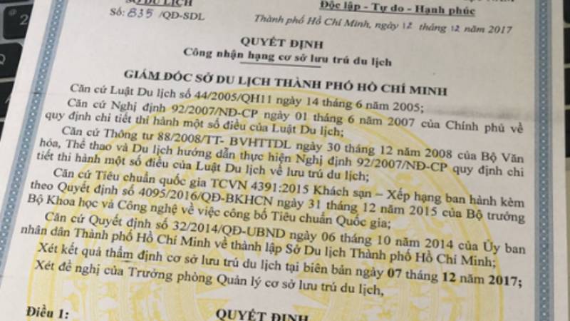 Giấy phép đăng ký tiêu chuẩn sao