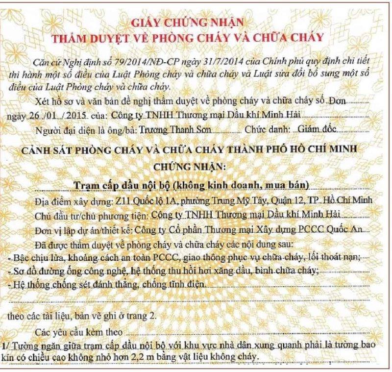 Giấy phép đủ điều kiện Phòng cháy chữa cháy