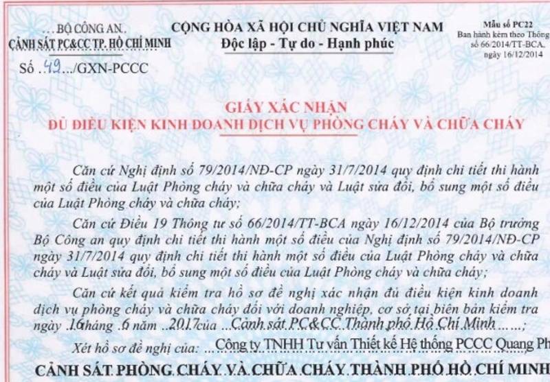 Giấy phép phòng cháy chữa cháy