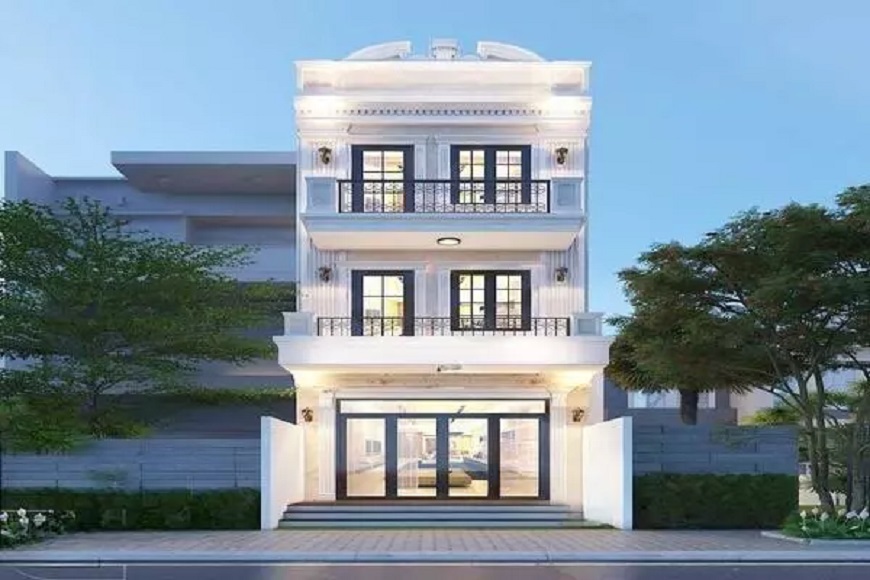 Khách sạn mini 3 tầng sử dụng tông màu trắng chủ đạo