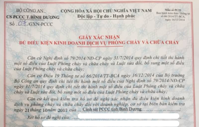 Giấy cấp phép phòng cháy chữa cháy