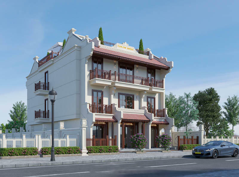 Điểm nổi bật trong phong cách Indochine chính là mái ngói, ban công gỗ