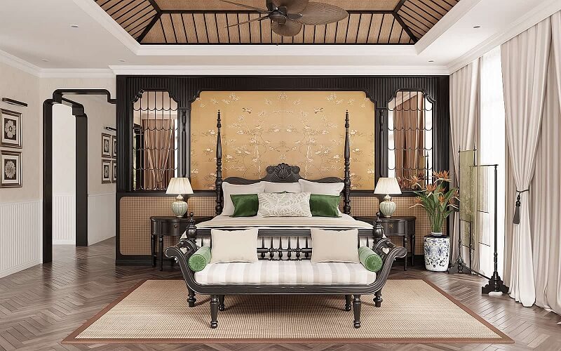 Sàn gỗ, quạt trần và tranh treo tường tạo nên vẻ đẹp hoài cổ